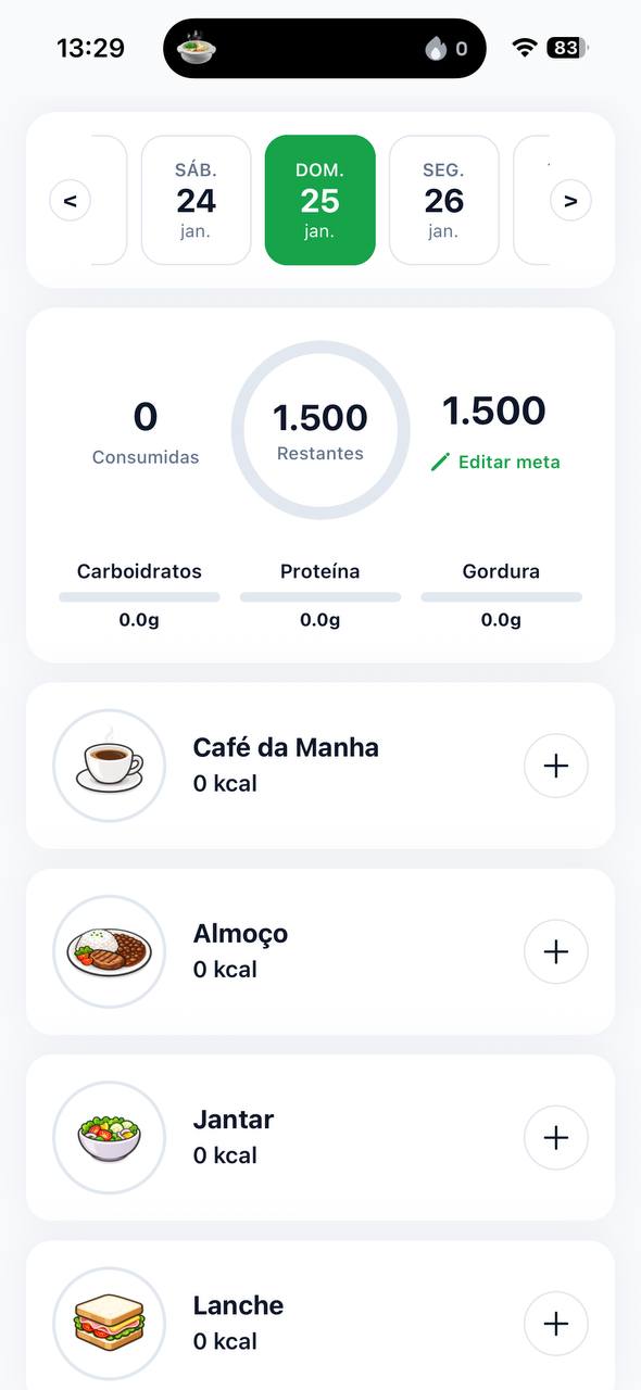 Interface do Nutriva mostrando contagem de calorias